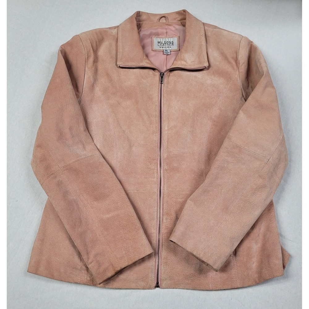 VTG Wilsons Leather Maxima Pink Suede Jacket Womens XL Zip Coat Y2K 90s Pastel